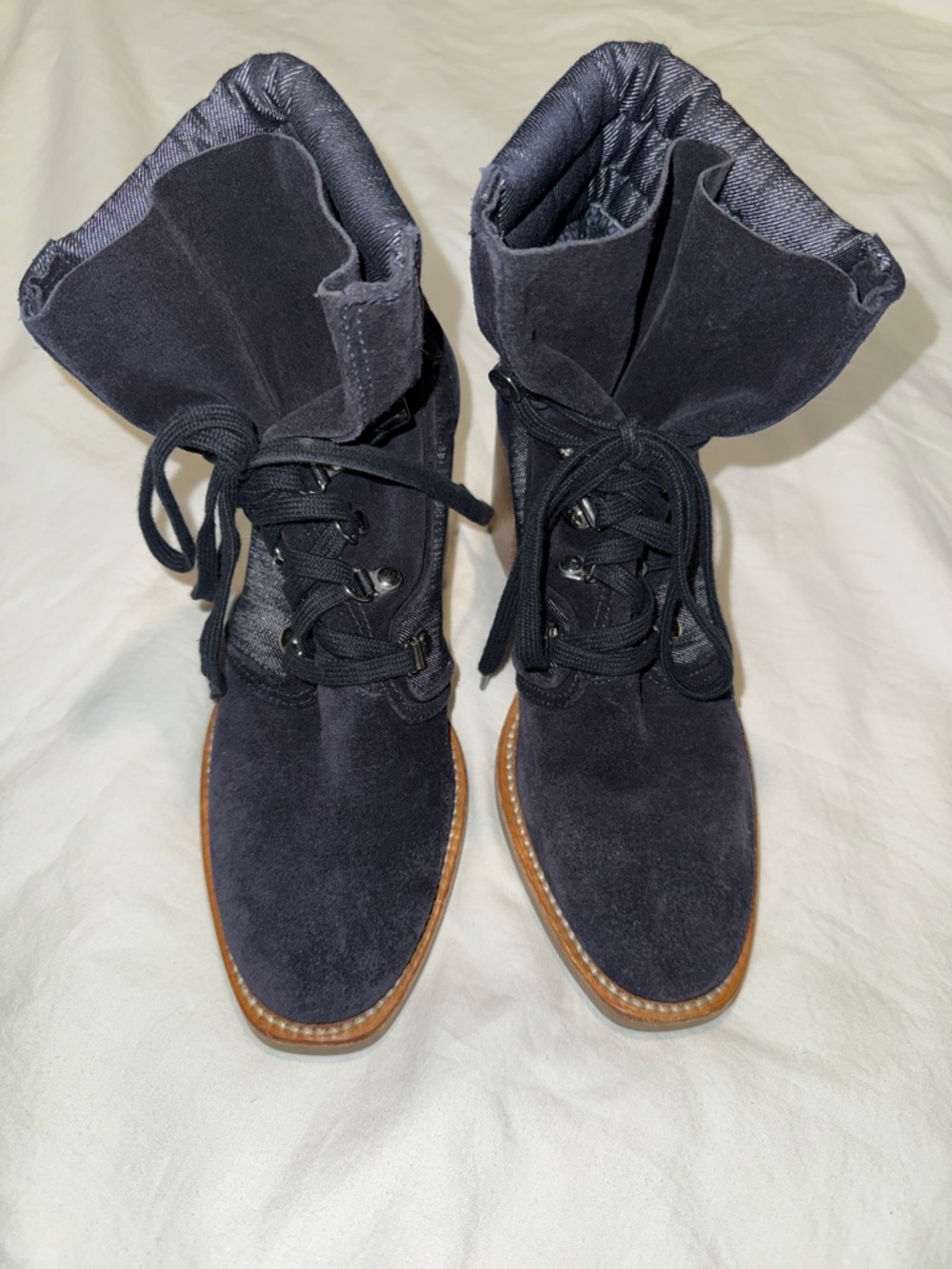 Aquatalia Suede & Denim Boho Heeled Boots Size 7 EUC